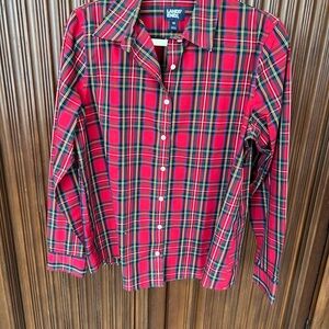Lands' End Vibrant Red Plaid Shirt